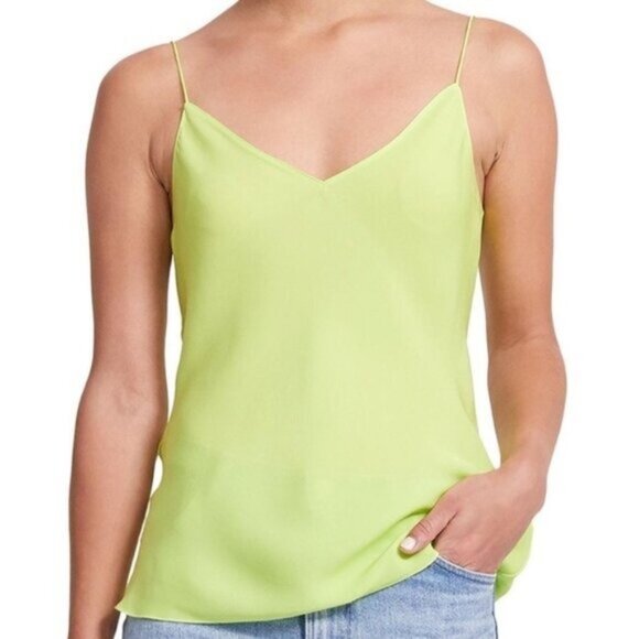 Theory Easy Slip Top P XS Neon Green Silk Georgette Camisole Tank Summer Bright - Picture 1 of 8